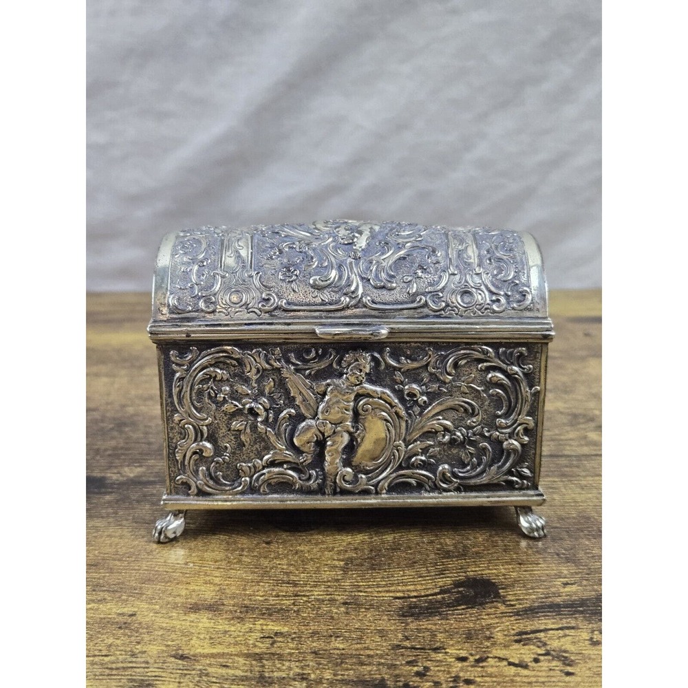 Sterling Silver Marriage Casket c.1900, Cupid Design Marked On Base